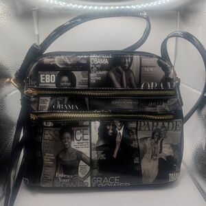 Elegant Black Magazine Print Crossbody Bag